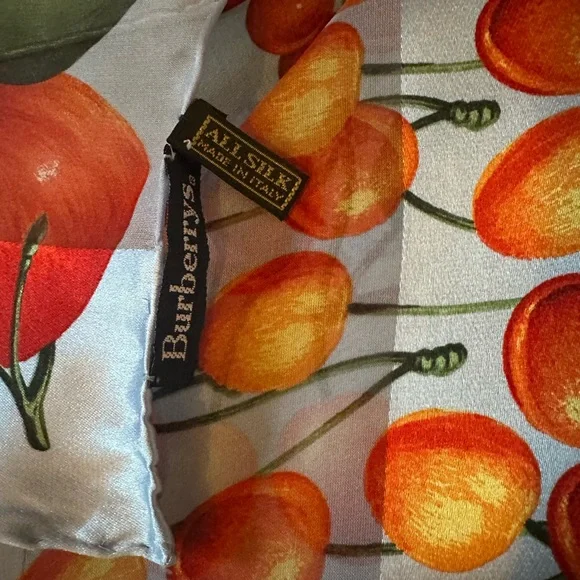 Burberry Green and Red Fruit Print Scarf - Picture 6 of 6